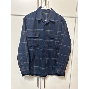M.E. Sport Mens Plaid Flannel Shirt Navy Blue Brown Long Sleeve Button Down M